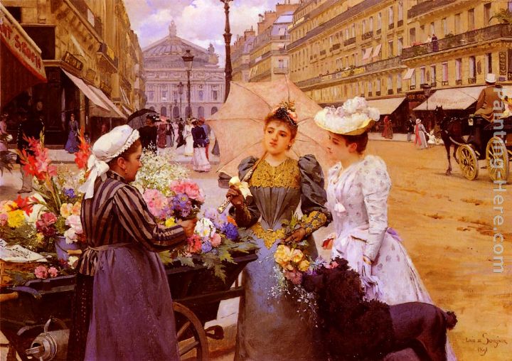 Marchande De Fleurs, Avenue De L'Opera painting - Louis Marie de Schryver Marchande De Fleurs, Avenue De L'Opera art painting